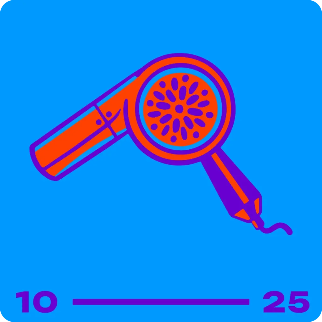 Illustrated hair dryer icon on a blue background
